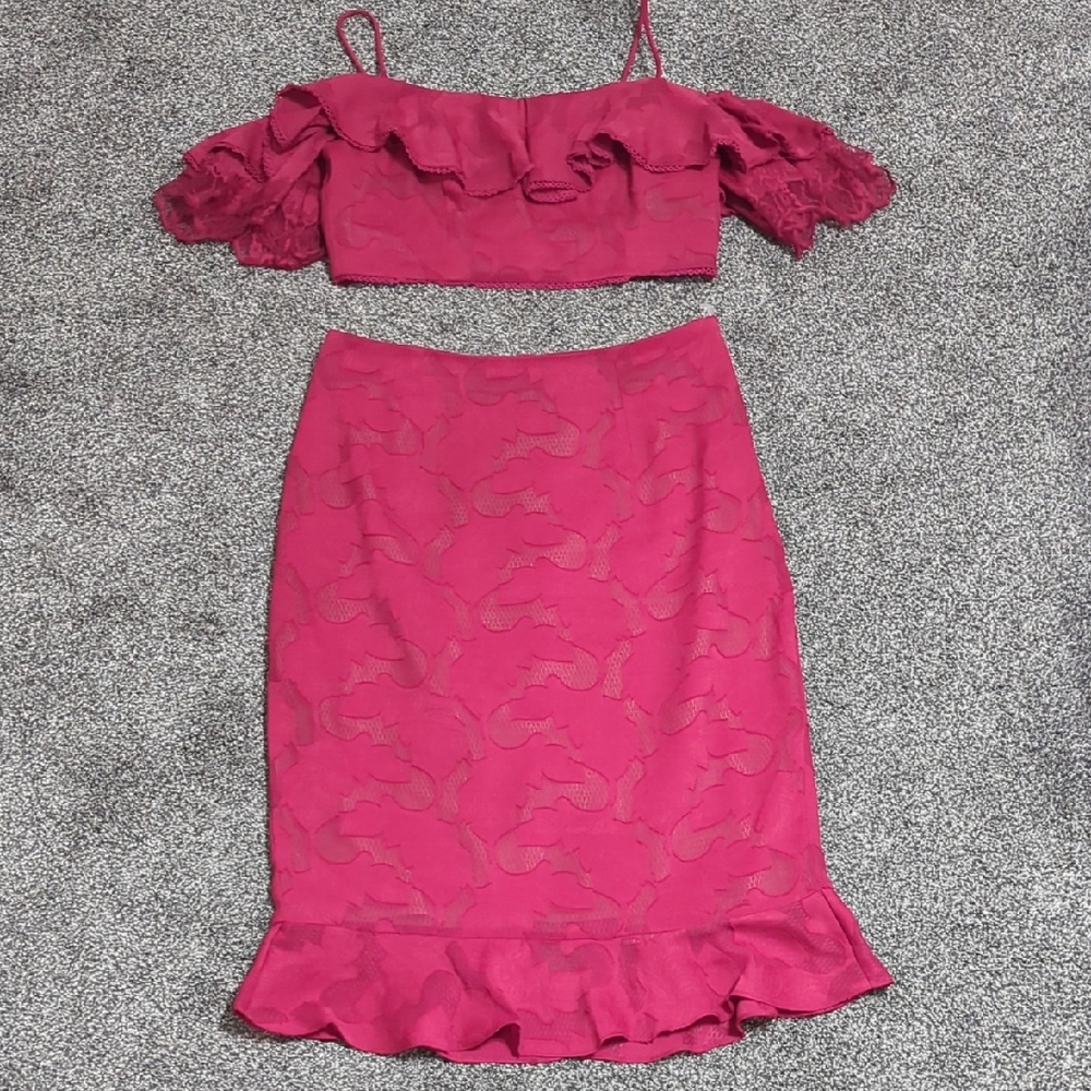 Free People Pink Ruffled Pencil Skirt Set